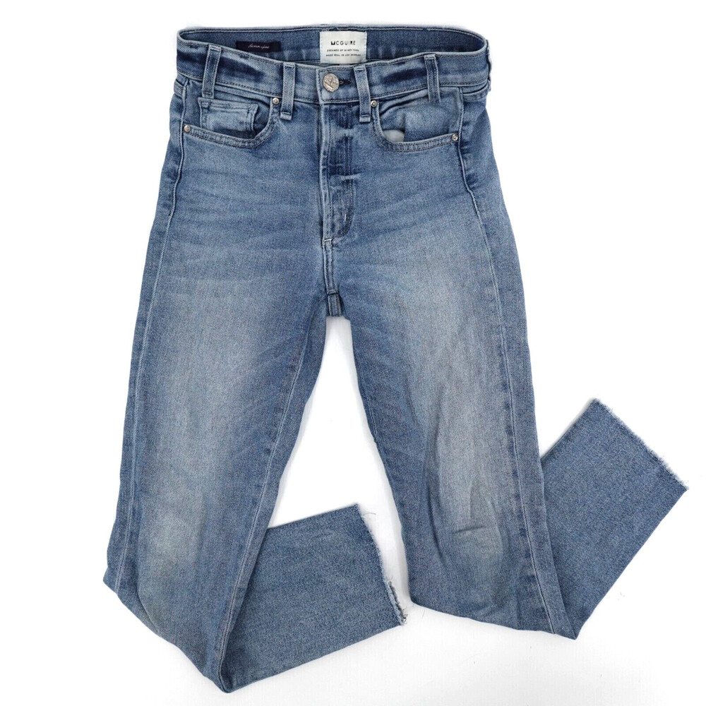 Mcguire Jeans Womens 25 Blue Distressed Raw Hem Damn Fine Stretch Mid-Rise